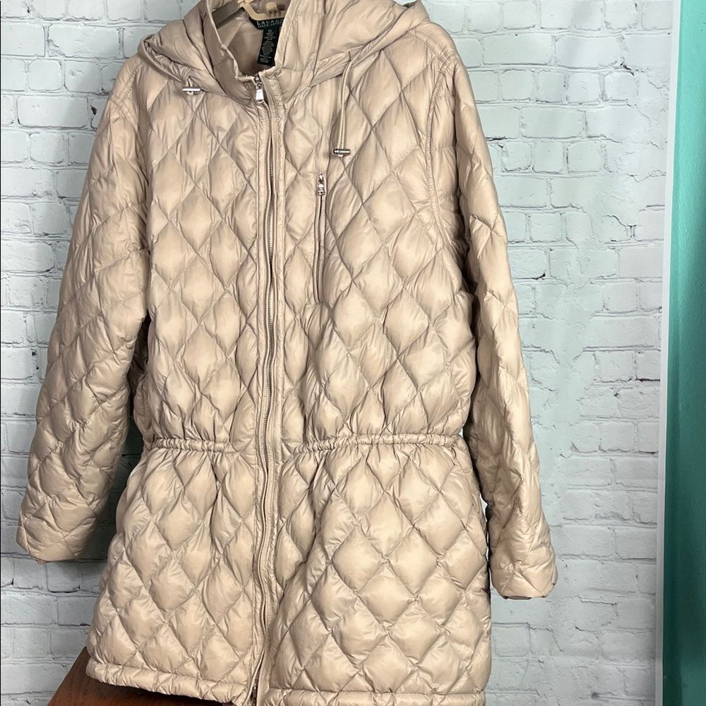 Lauren RL Women's Quilted Hooded Jacket - Beige 3X
